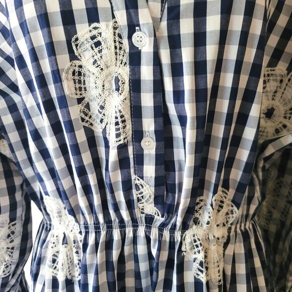 Gracia Floral Navy/White Check Embroidered Mini Dress, Country-Chic, Picnic - Picture 8 of 13